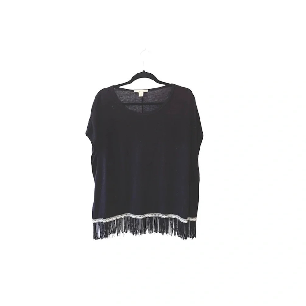 Francesca’s Miami Black Fringe Hem Poncho Top Oversized Boho Small Women’s